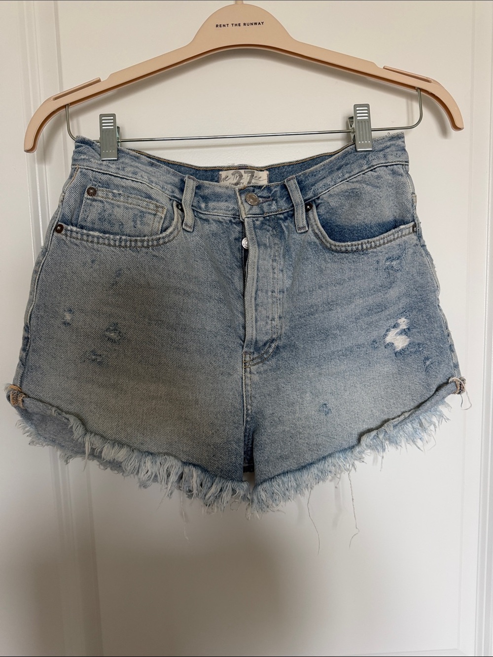 We The Free Light Blue Distressed Denim Cutoff Shorts
